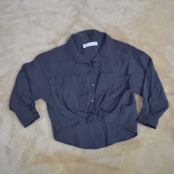 Zara Girls Button Down Long Sleeve Blouse Size 6/7 Blue - Picture 1 of 8